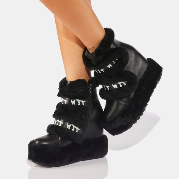Anthony Wang Shoes - Dizzy Dream Wedge Fur Booties Women – BLACK  ( BRAND NEW !!! ) Anthony Wang